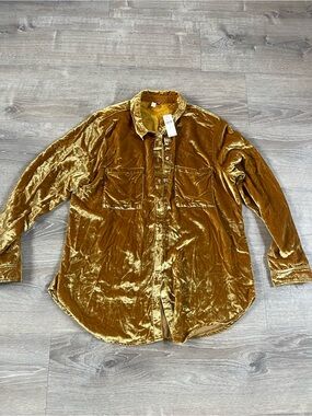 ANTHROPOLOGIE Golden Velvet Button-Up Shirt xl nwts